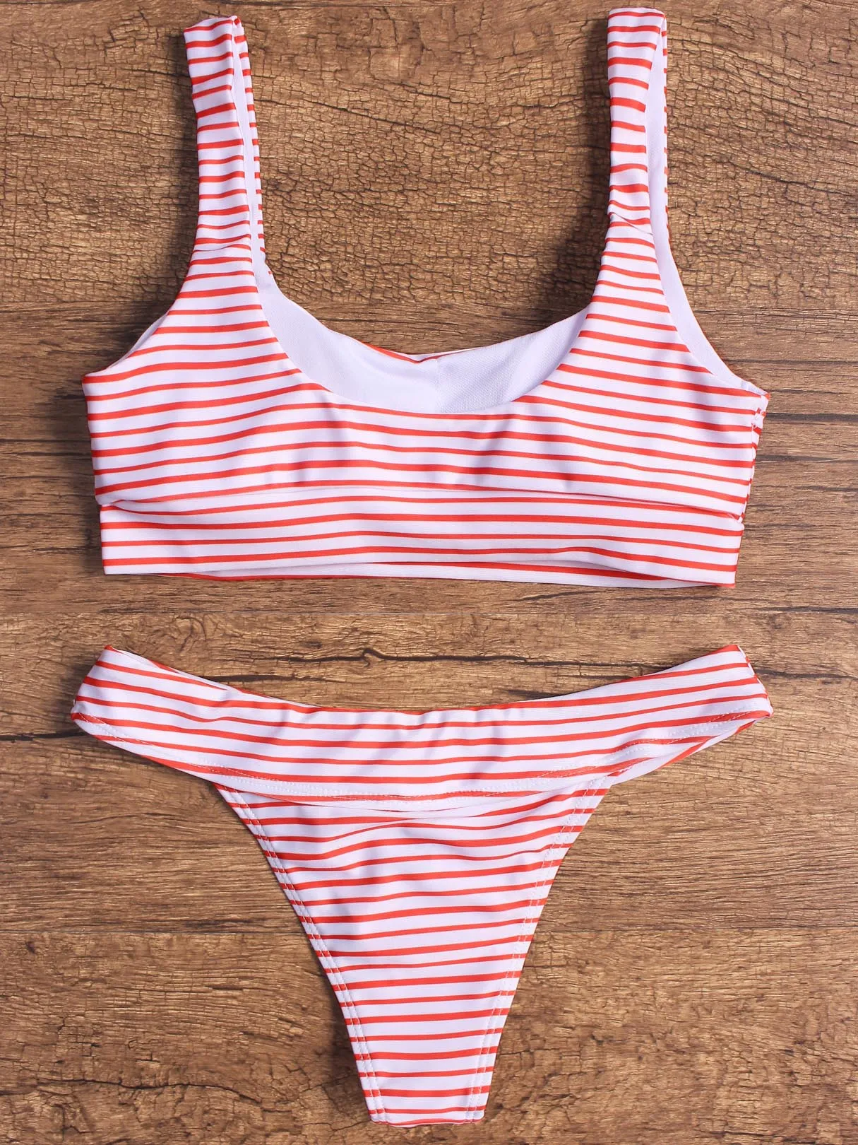 Wholesale Red Sleeveless Stripe Spaghetti Strap Two Piece Bikinis