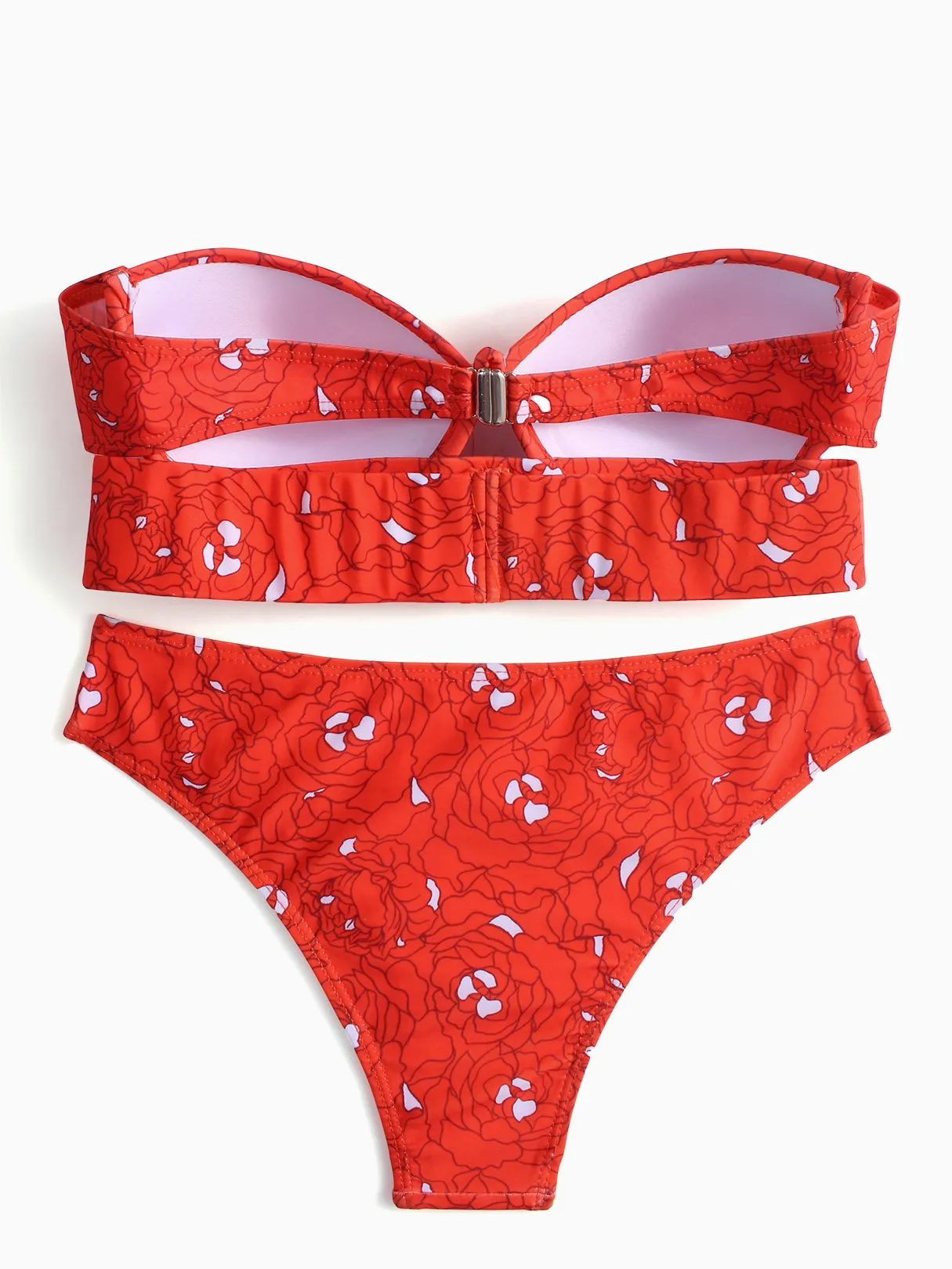 Wholesale Red Strapless Off The Shoulder Floral Print Bodycon Bikinis Set