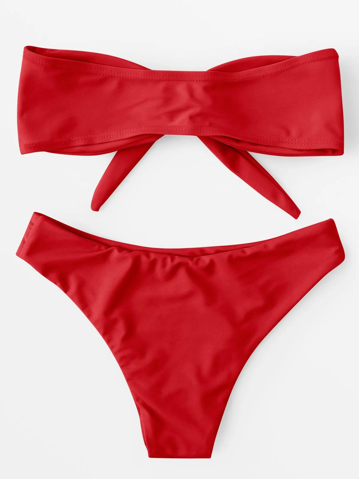 Wholesale Red Tube Top Sleeveless Plain Lace-Up Bowknot Bikinis