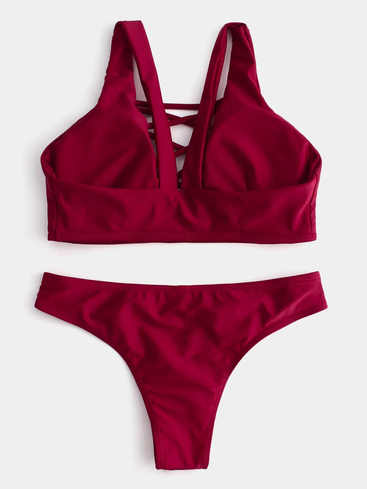 Wholesale Red V-Neck Backless Criss-Cross Bikinis