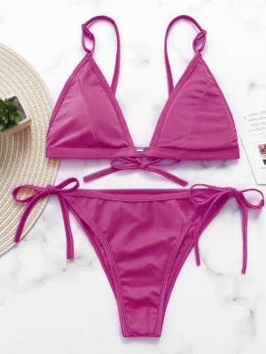 Wholesale Red V-Neck Sleeveless Lace-Up Bikinis