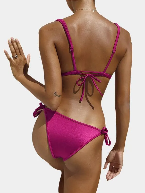 Wholesale Red V-Neck Sleeveless Lace-Up Bikinis