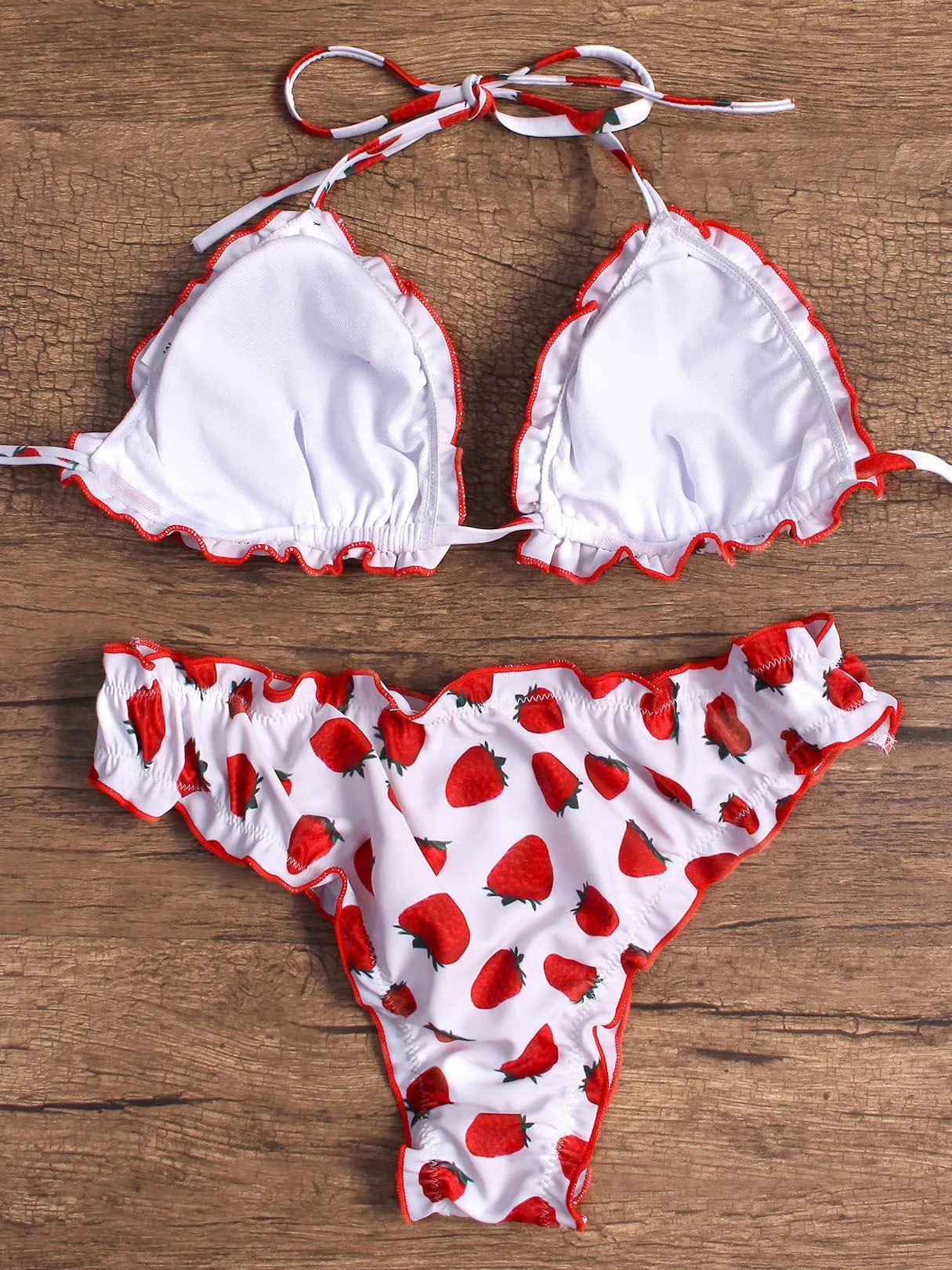 Wholesale Red V-Neck Sleeveless Printed Bikinis