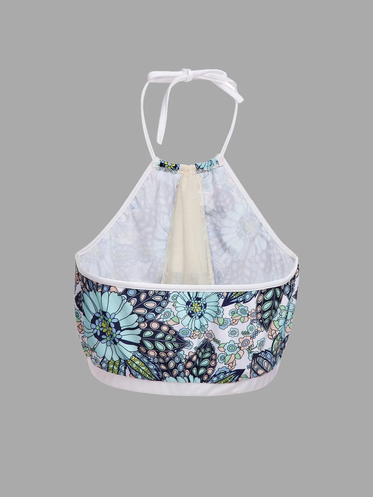 Wholesale Round Neck Floral Print Sleeveless 2 Piece Bikinis
