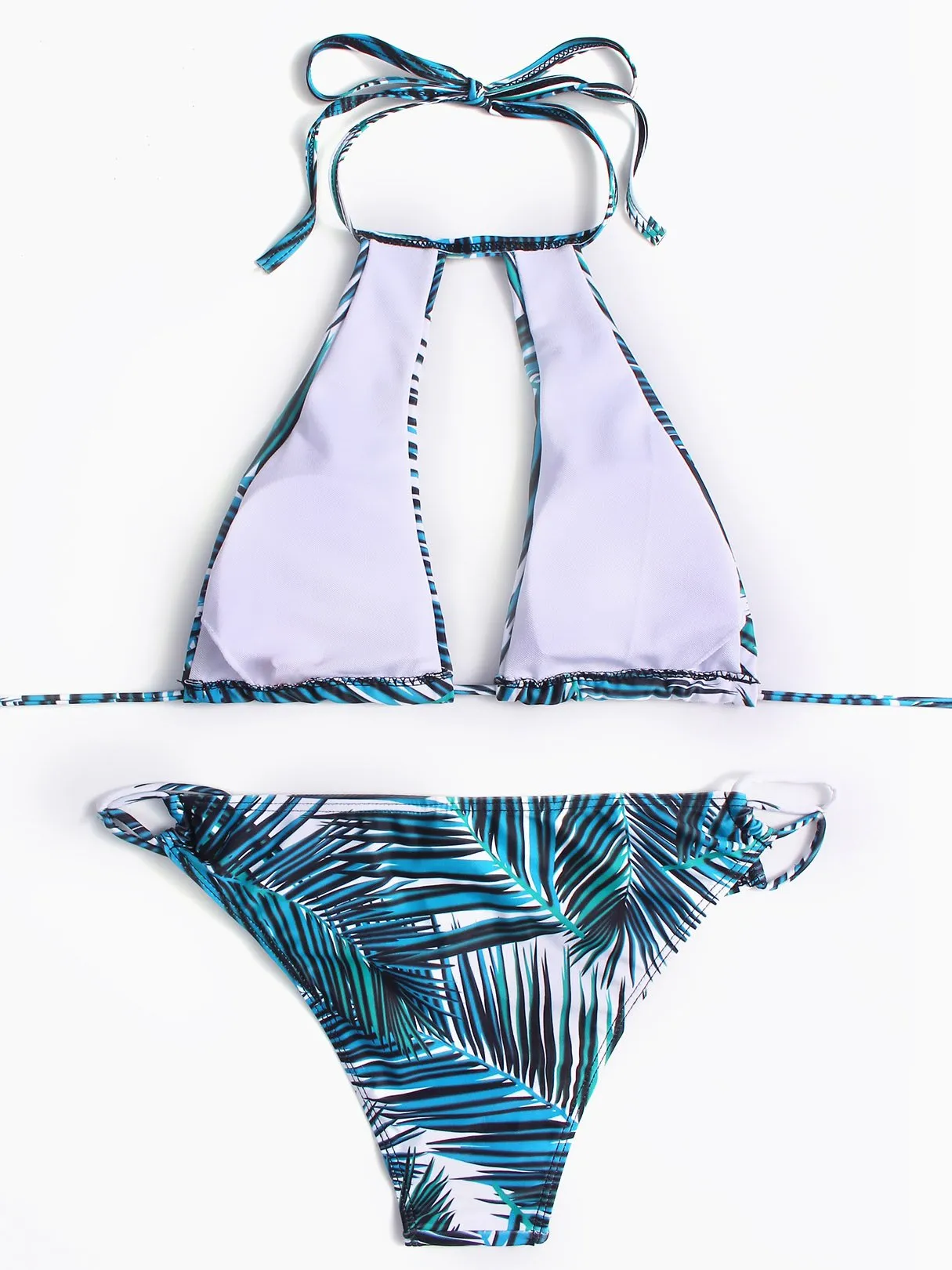 Wholesale Round Neck Halter Sleeveless Printed Cut Out Tie-Up Bikinis