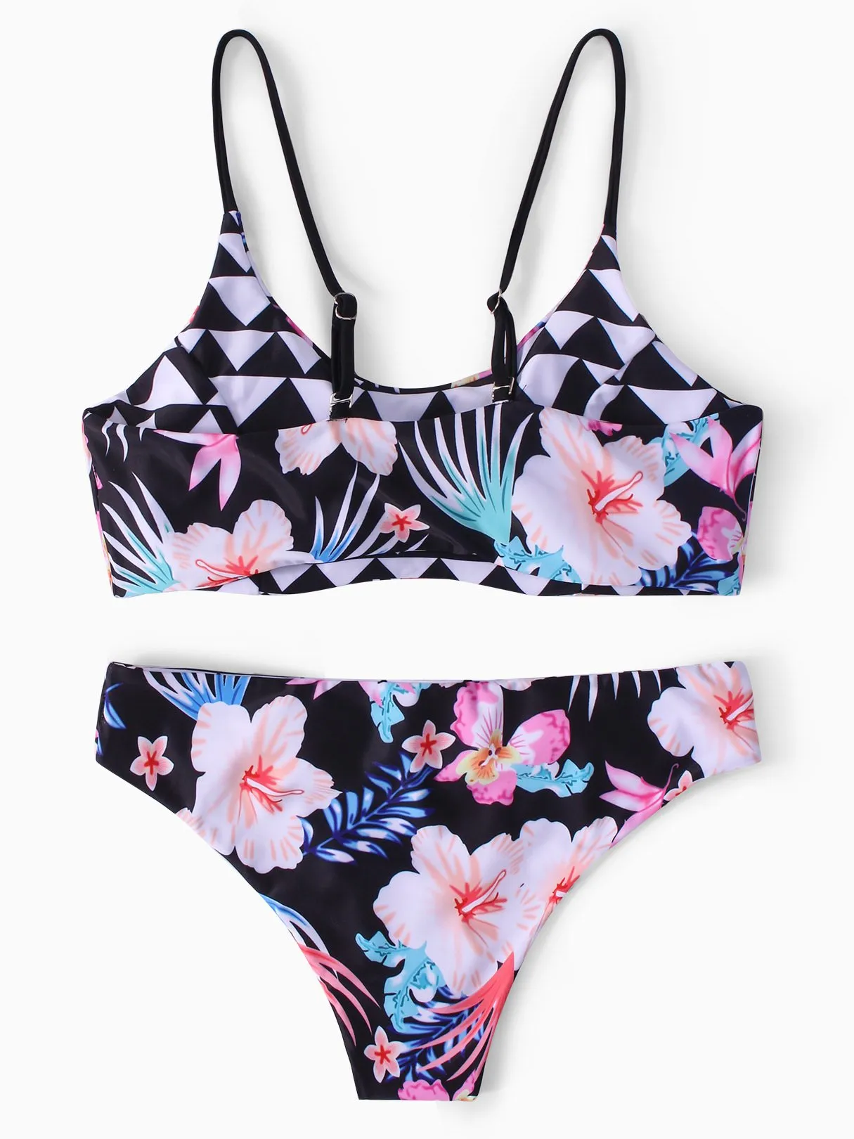 Wholesale Round Neck Sleeveless Floral Print Backless Two Piece Bikinis