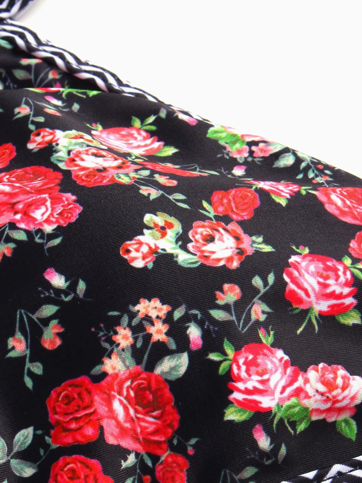 Wholesale Round Neck Sleeveless Floral Print Tie-Up Ruffle Trim Ruffle Hem Two Piece Bikinis