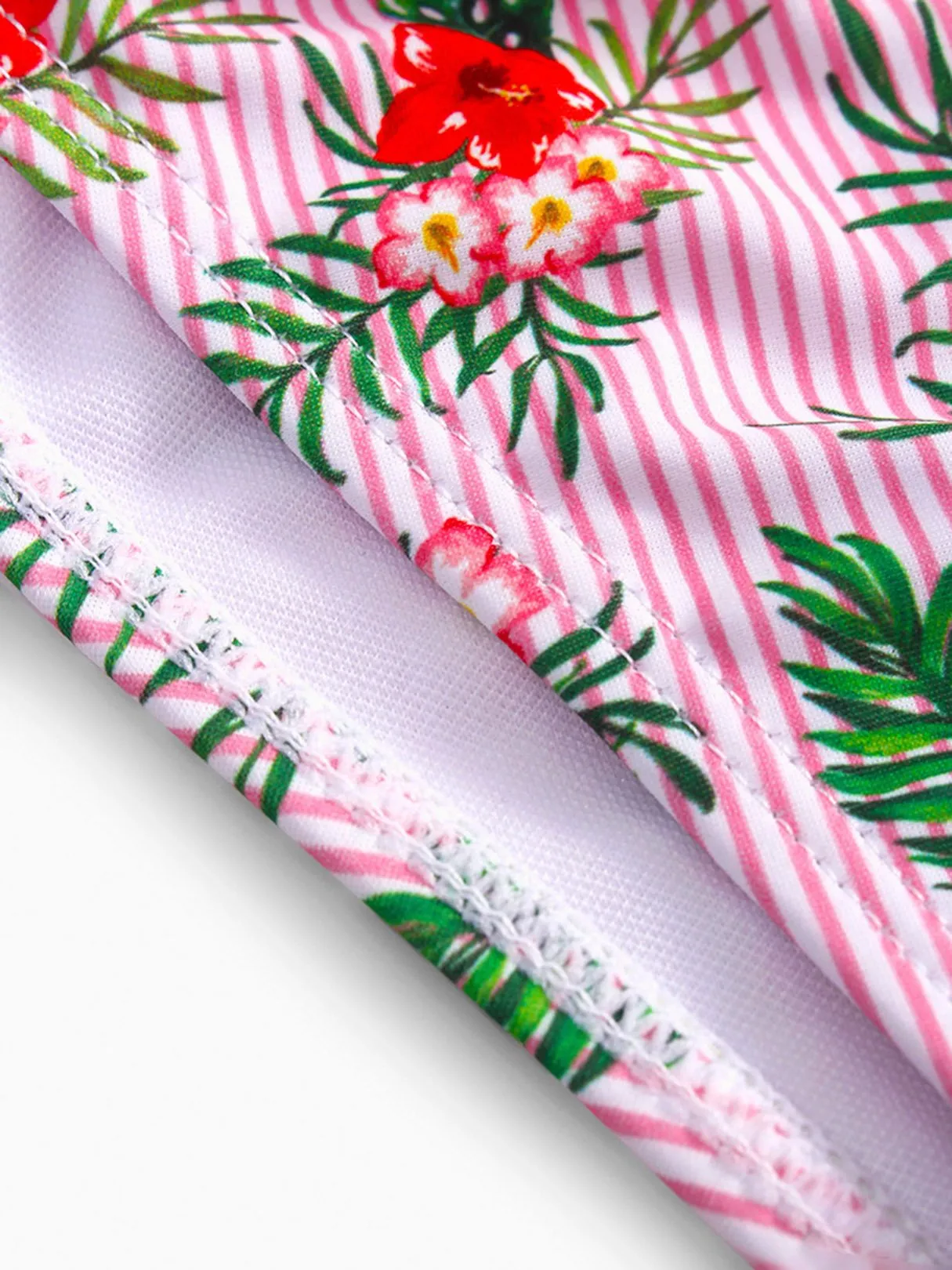 Wholesale Round Neck Sleeveless Floral Print Tie-Up Ruffle Trim Ruffle Hem Two Piece Bikinis