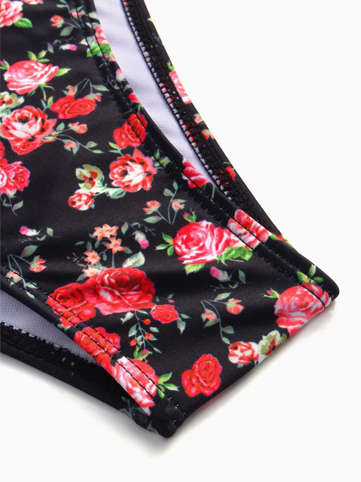 Wholesale Round Neck Sleeveless Floral Print Tie-Up Ruffle Trim Ruffle Hem Two Piece Bikinis