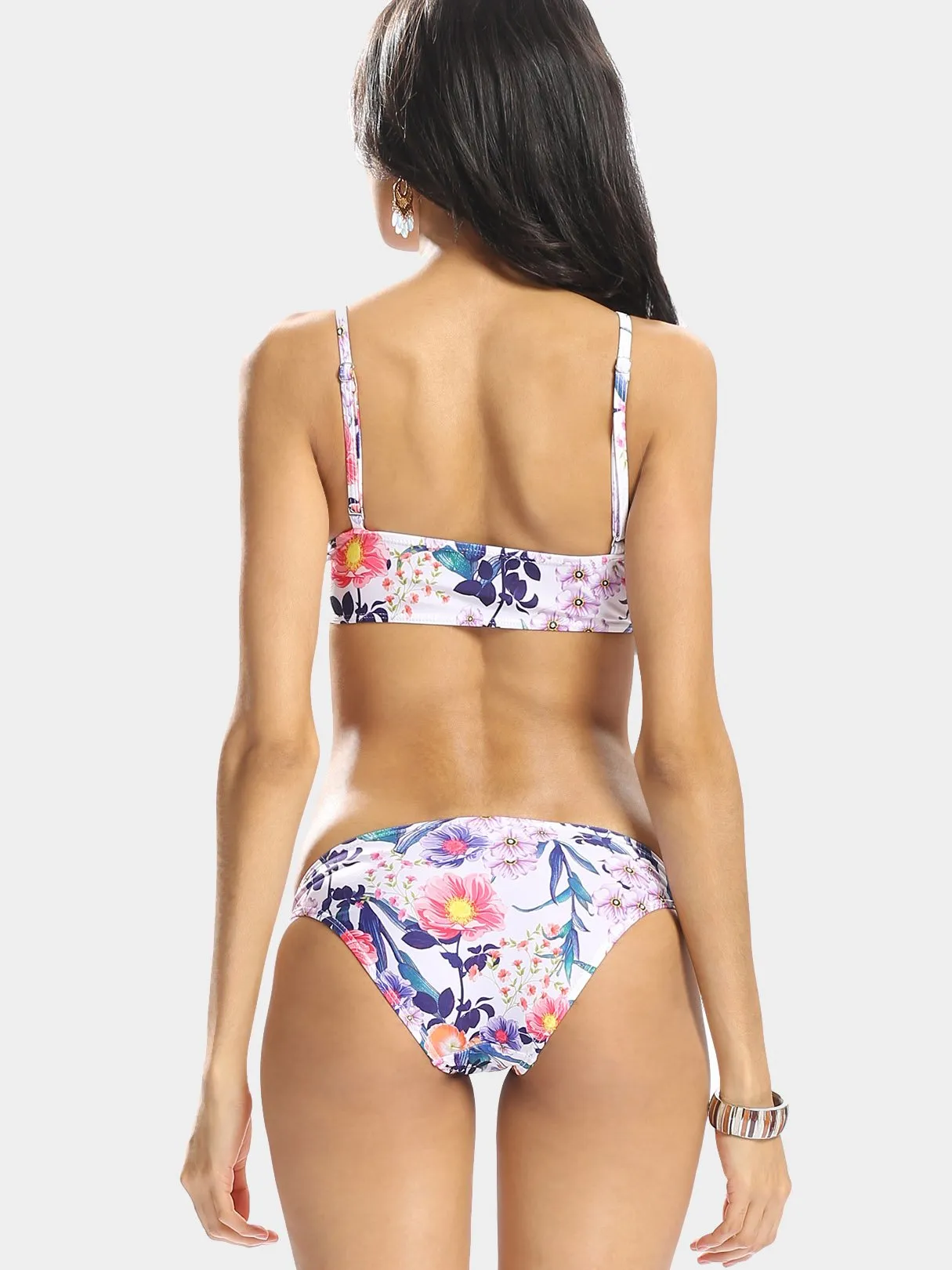 Wholesale Round Neck Sleeveless Floral Print Two Piece Bikinis