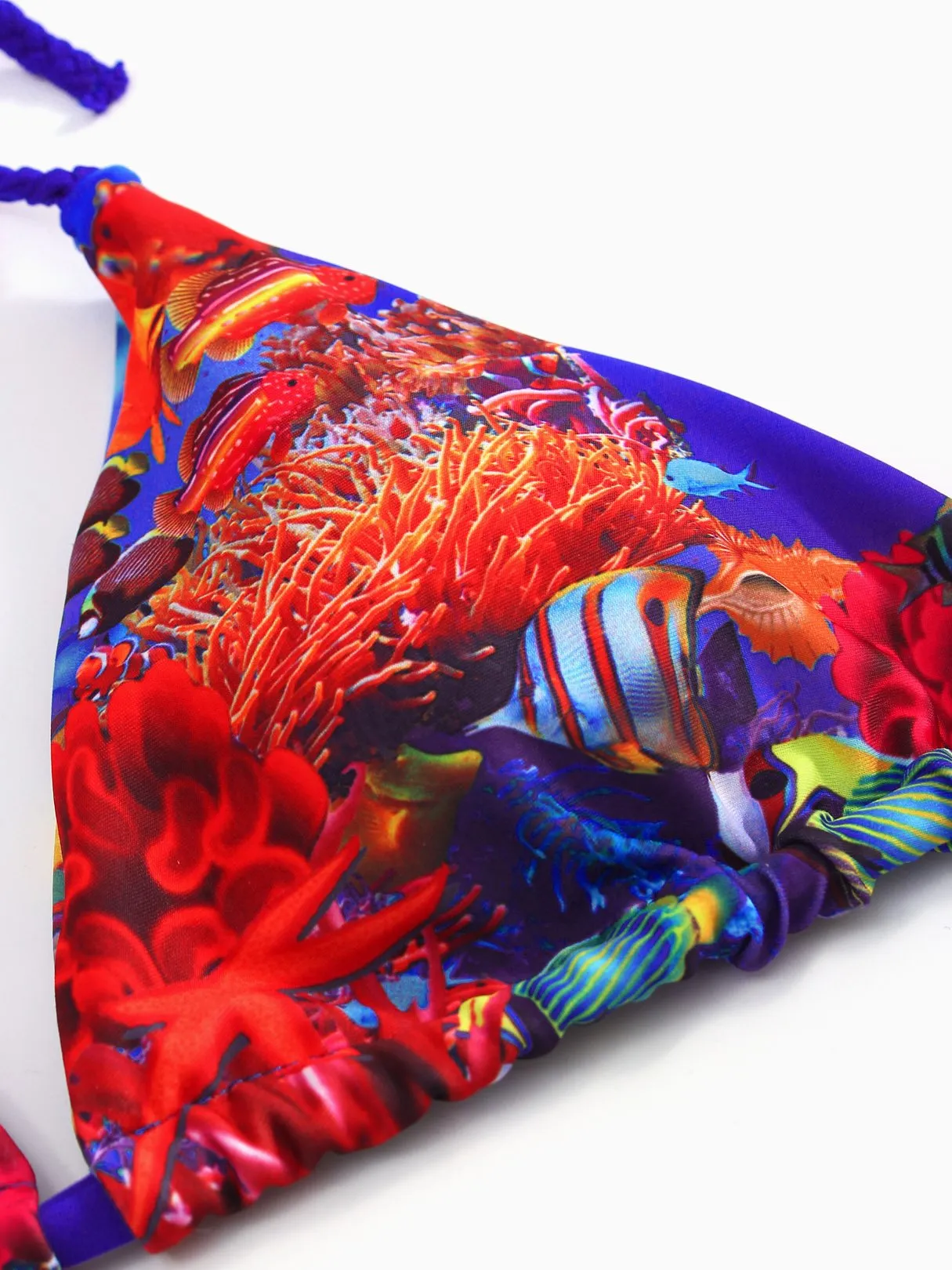 Wholesale Royal Halter V-Neck Sleeveless Printed Backless Tie-Up Bikinis