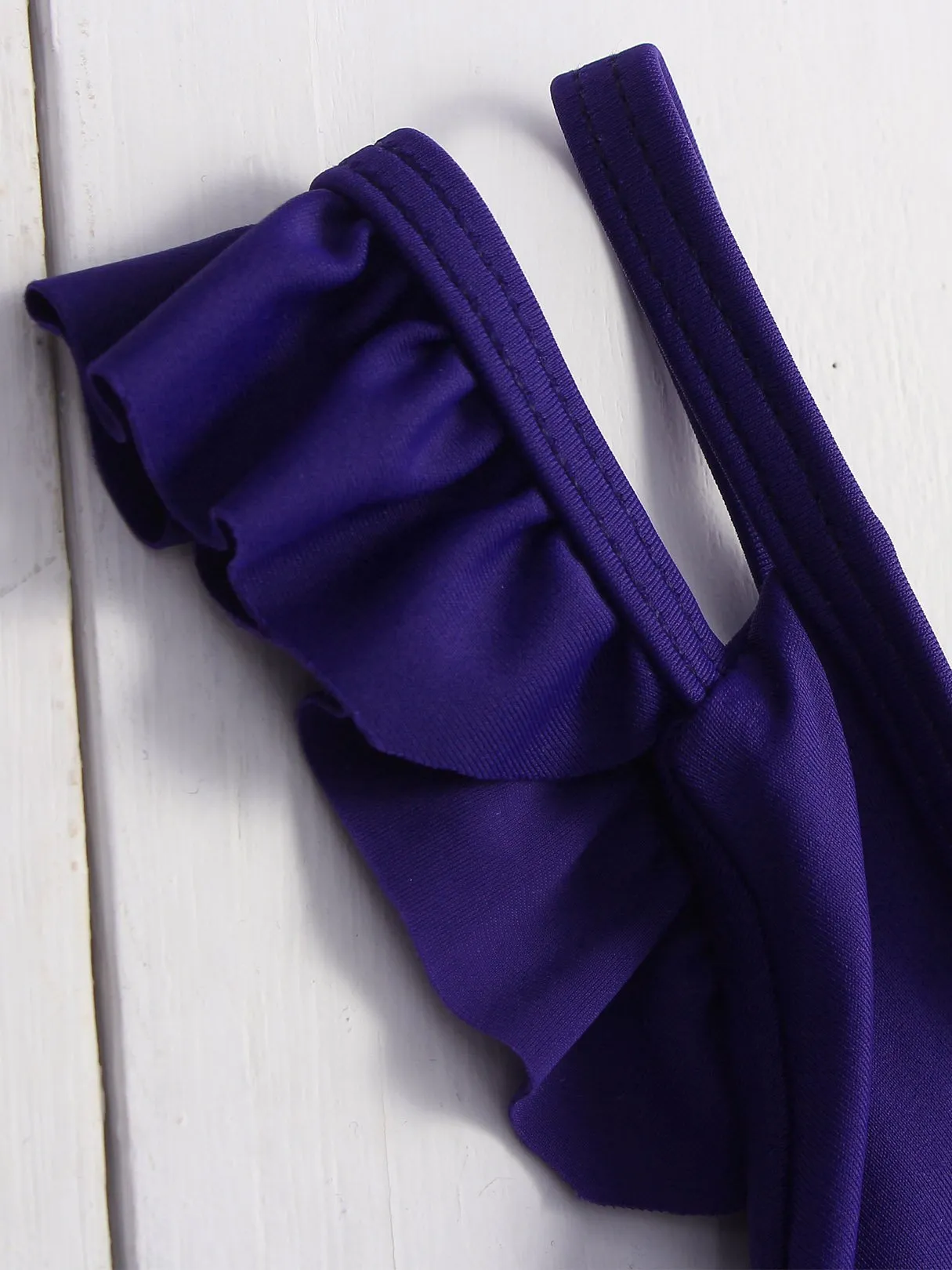 Wholesale Royal Off The Shoulder Sleeveless Plain Ruffle Hem Bikinis