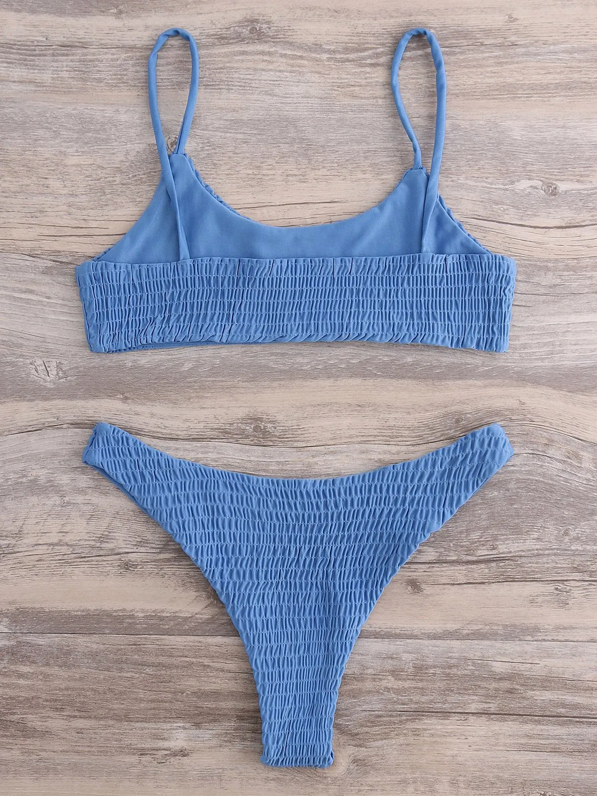 Wholesale Scoop Neck Plain Backless Spaghetti Strap Sleeveless Bikinis
