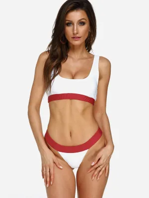 Wholesale Scoop Neck Plain Backless Two Piece Bikinis