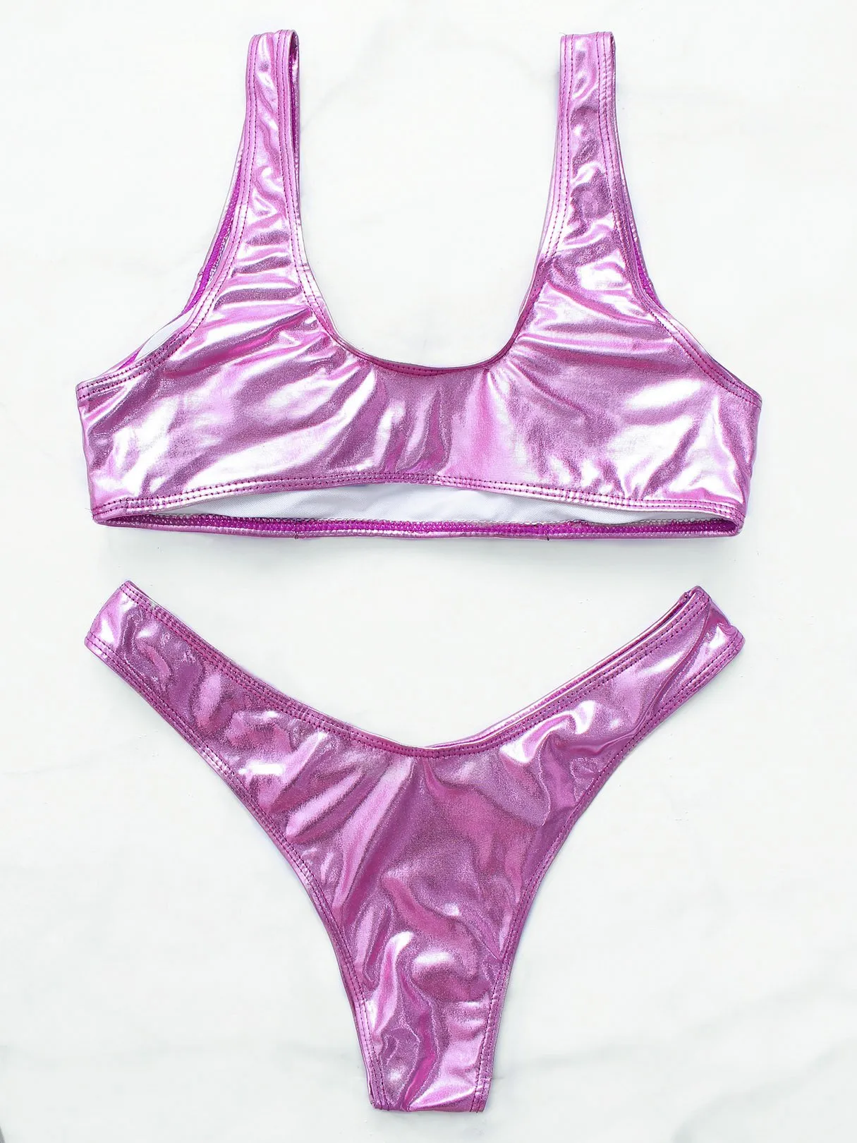 Wholesale Scoop Neck Plain High Waist 2 Piece Bikini Sets