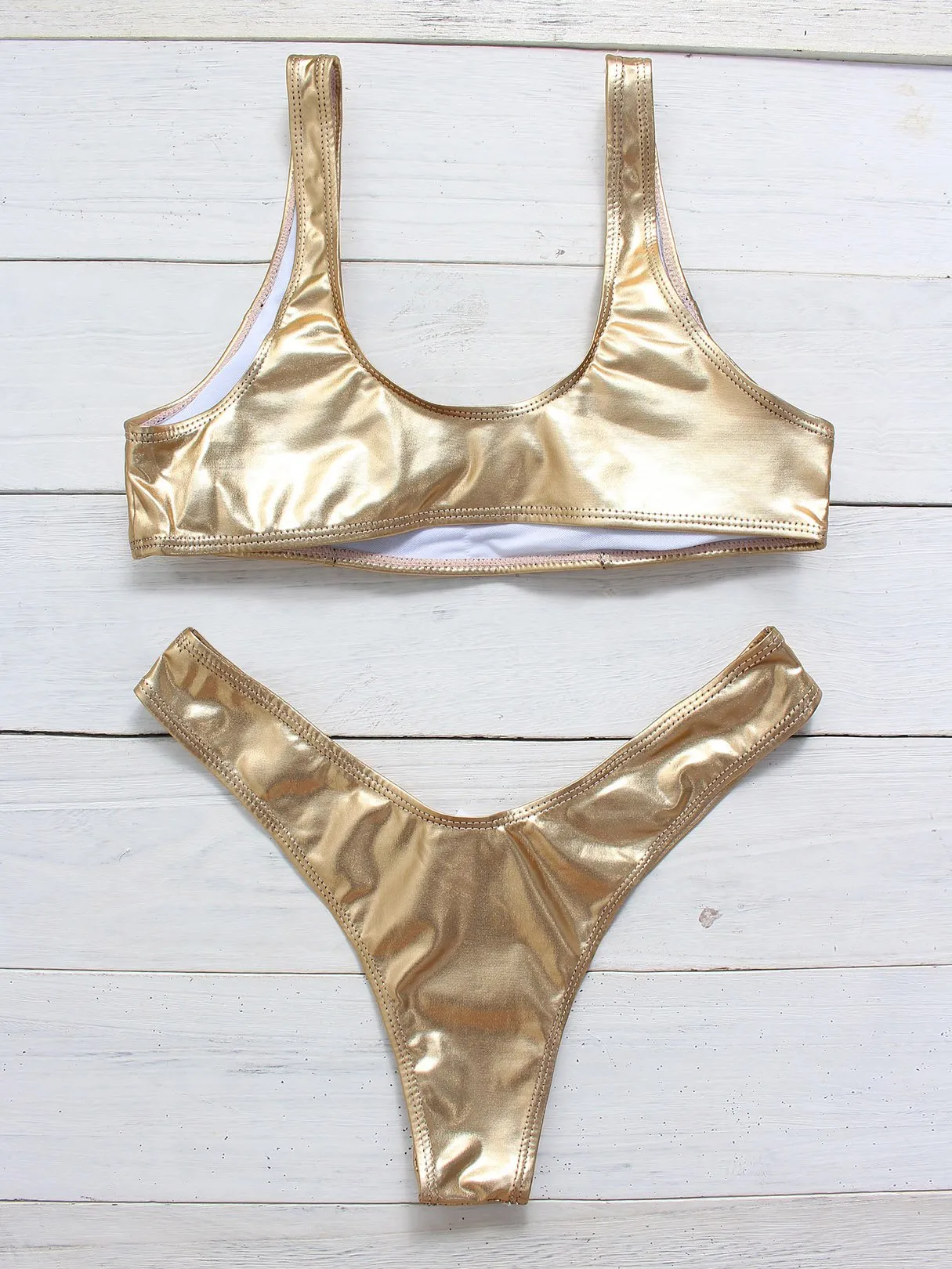 Wholesale Scoop Neck Plain High Waist 2 Piece Bikini Sets