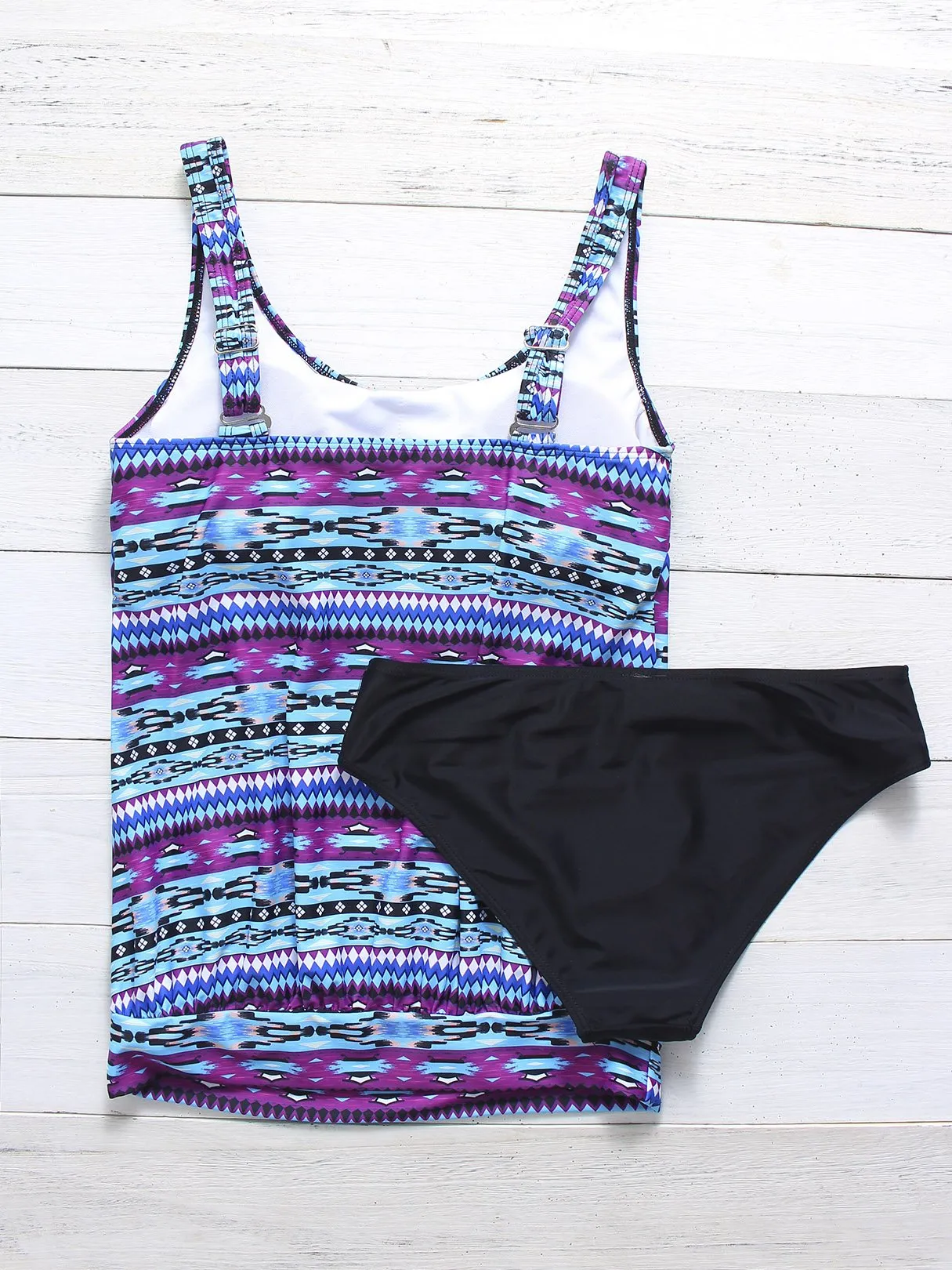 Wholesale Scoop Neck Sleeveless Geometrical Pleated Tankinis