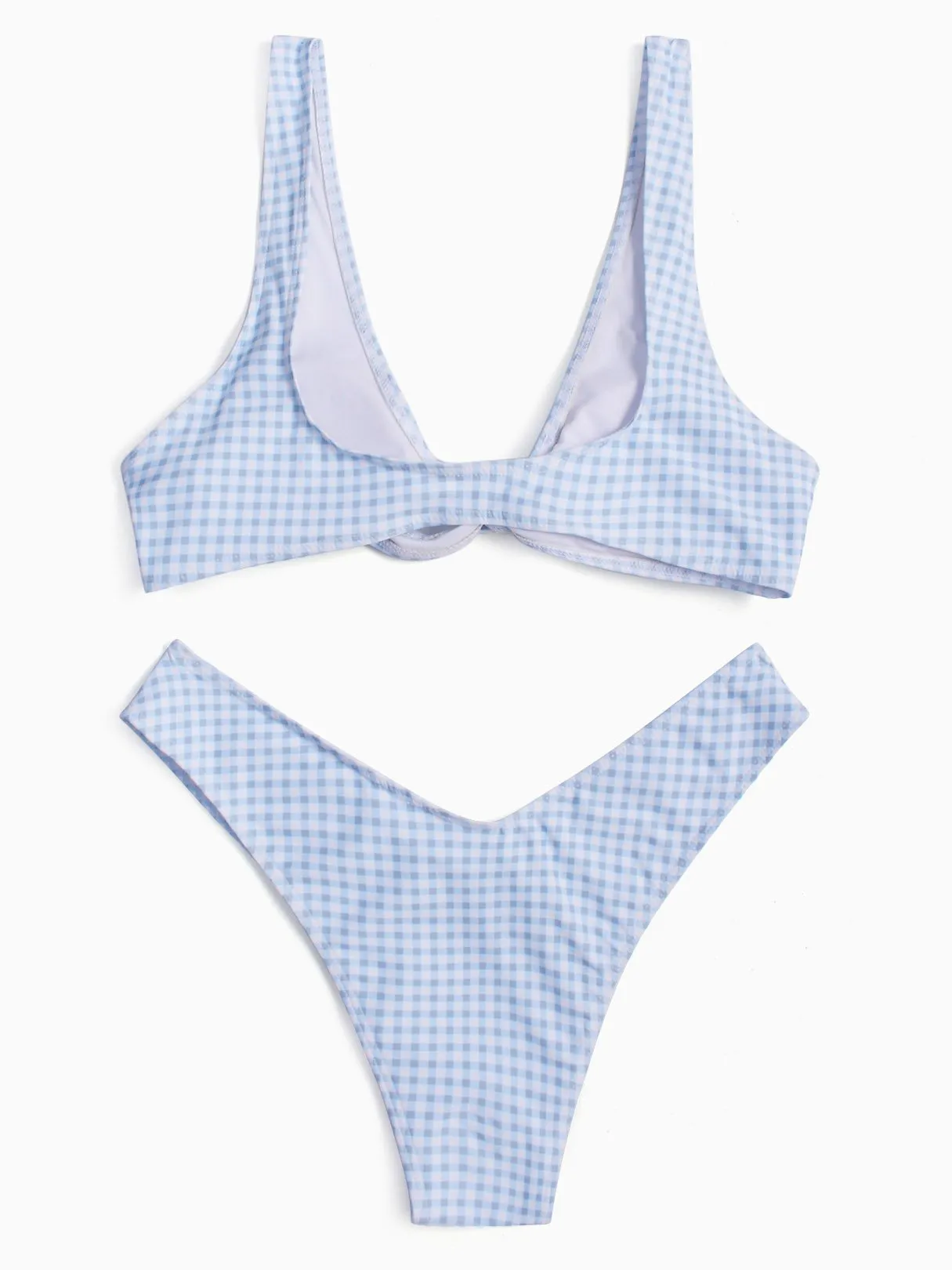 Wholesale Scoop Neck Sleeveless Grid Tie-Up Two Piece Bikinis