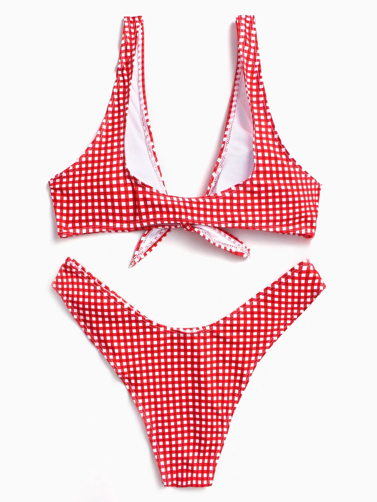 Wholesale Scoop Neck Sleeveless Grid Tie-Up Two Piece Bikinis