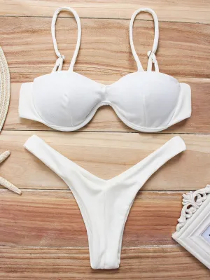 Wholesale Scoop Neck Sleeveless Plain Tie-Up Bikini Swimsuit