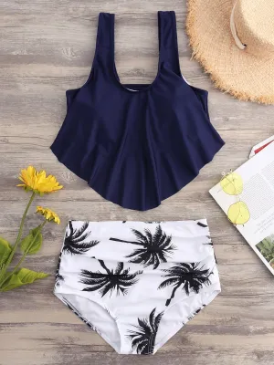 Wholesale Scoop Neck Sleeveless Printed Backless Irregular Hem Bikinis