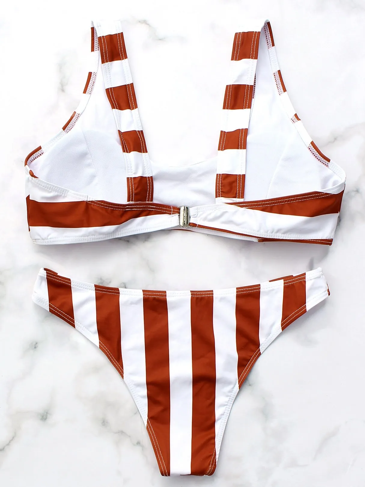 Wholesale Scoop Neck Sleeveless Stripe Bikinis