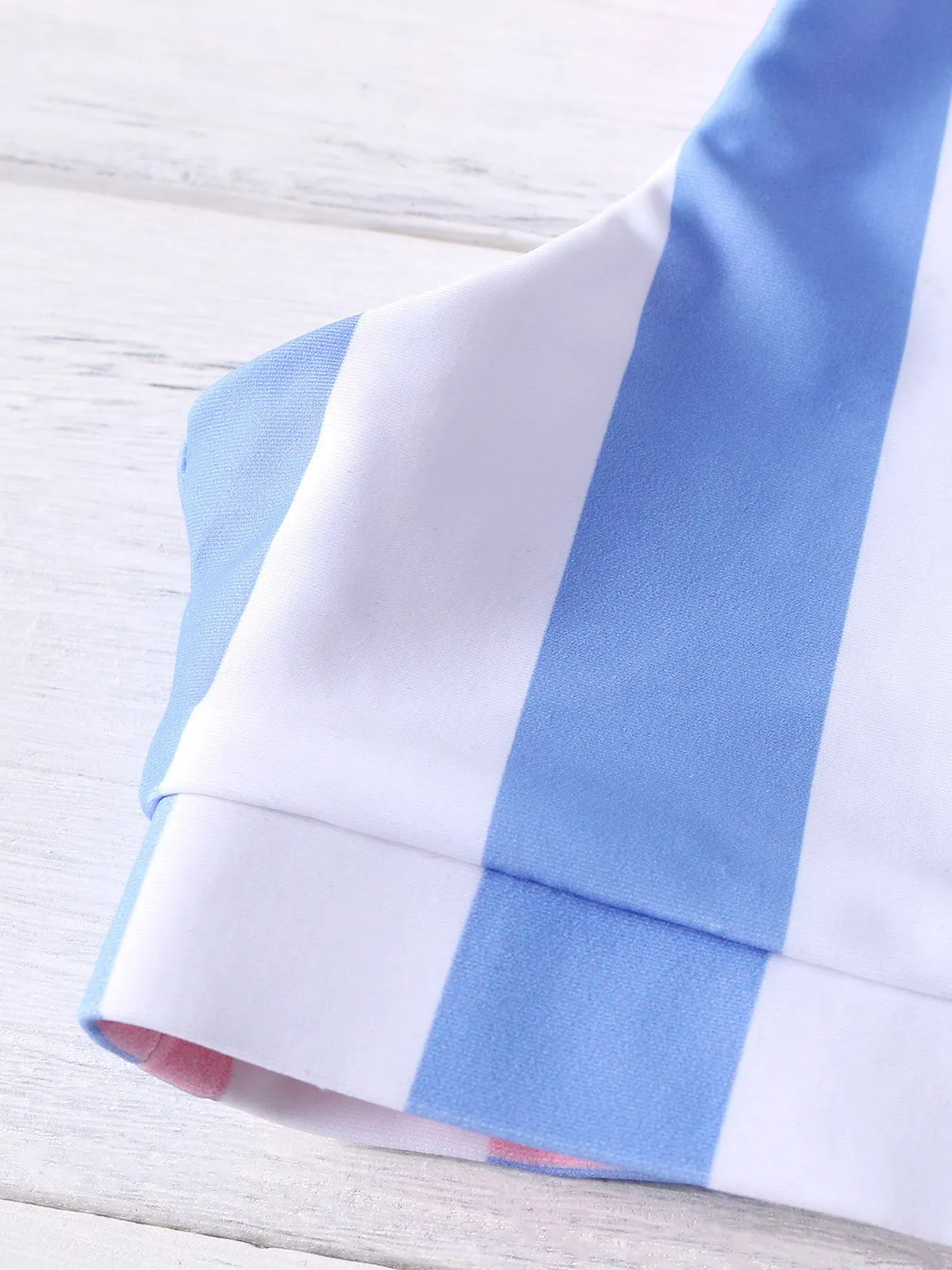 Wholesale Scoop Neck Stripe Backless Sleeveless Blue Bikinis