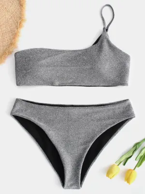 Wholesale Silver Asymmetrical One Shoulder Two Piece Bikinis