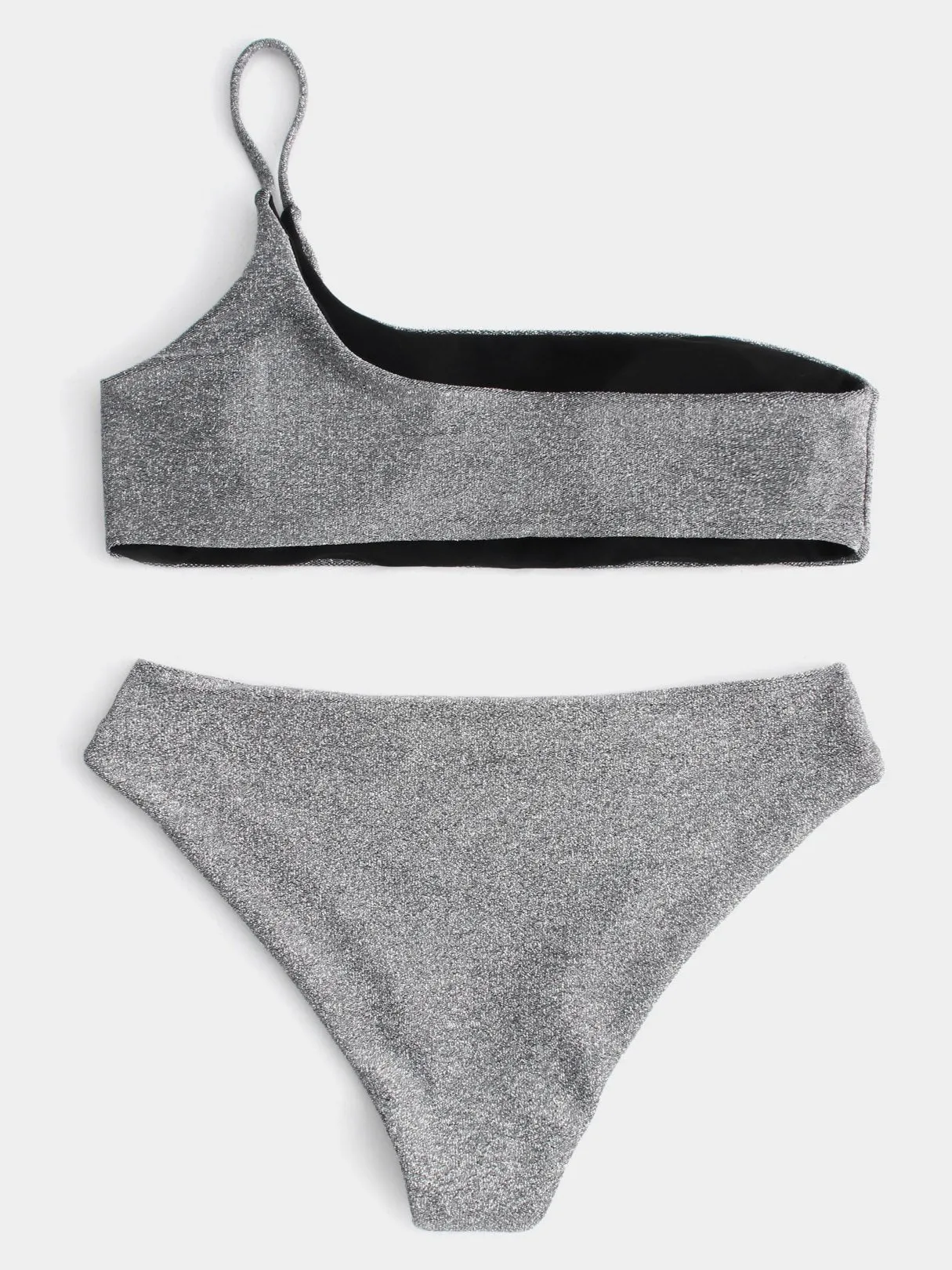 Wholesale Silver Asymmetrical One Shoulder Two Piece Bikinis