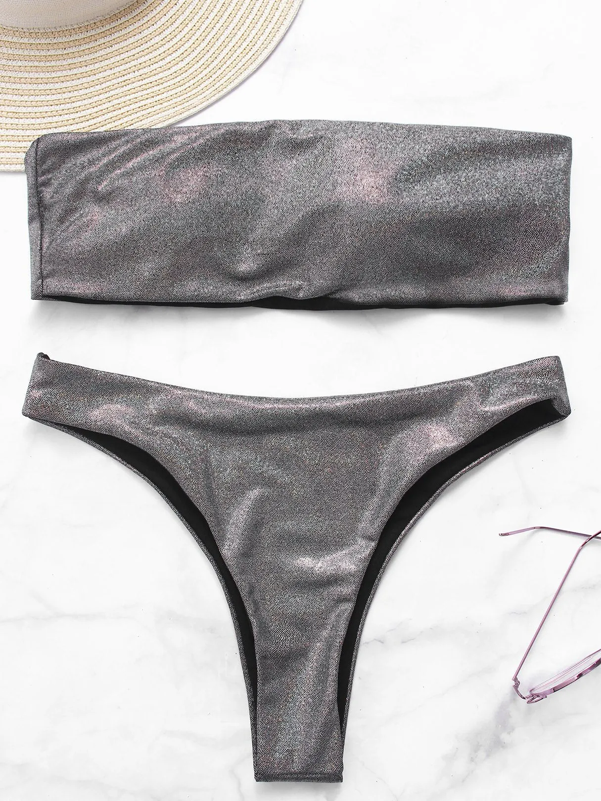 Wholesale Silver Off The Shoulder Sleeveless Bikinis