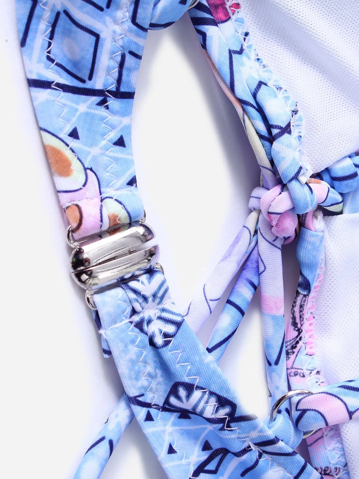 Wholesale Sky Blue Halter Sleeveless Floral Print Two Piece Bikinis