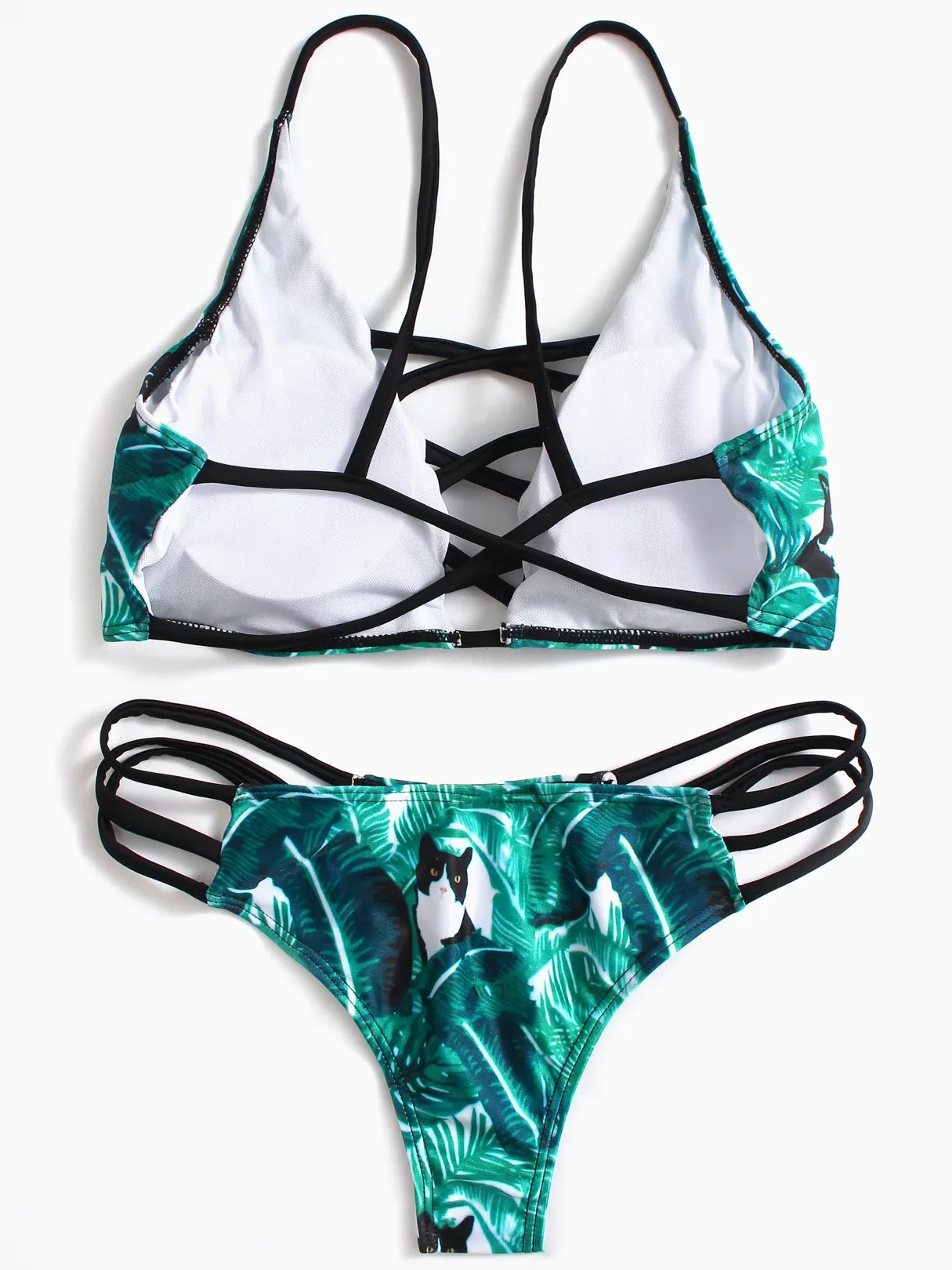 Wholesale Sleeveless Floral Print Hollow Spaghetti Strap Bikinis
