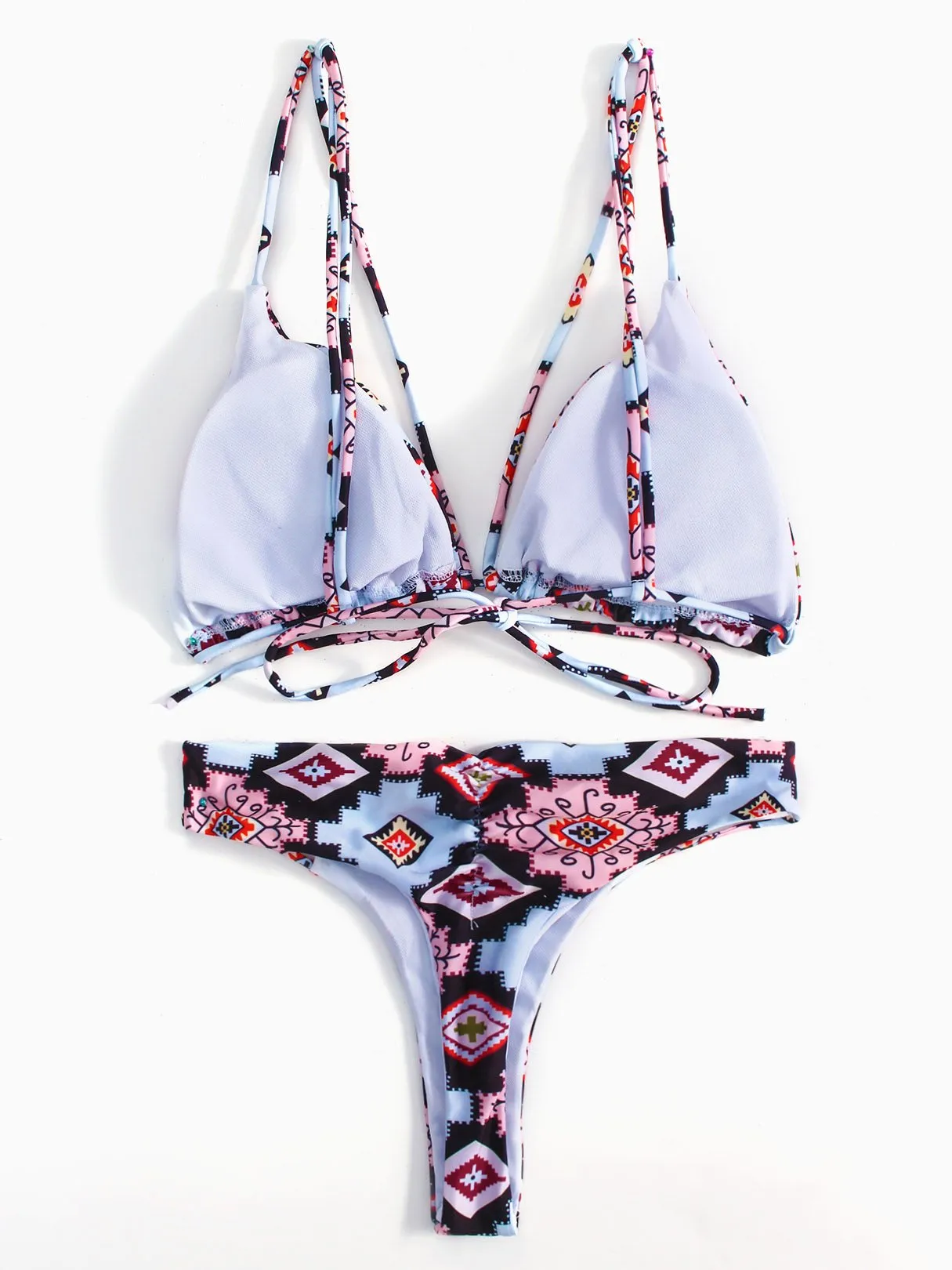 Wholesale Sleeveless Geometrical Spaghetti Strap Two Piece Bikinis