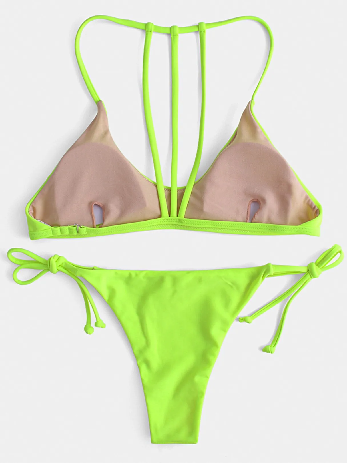 Wholesale Sleeveless Green Scoop Neck Backless Tie-Up Bikinis