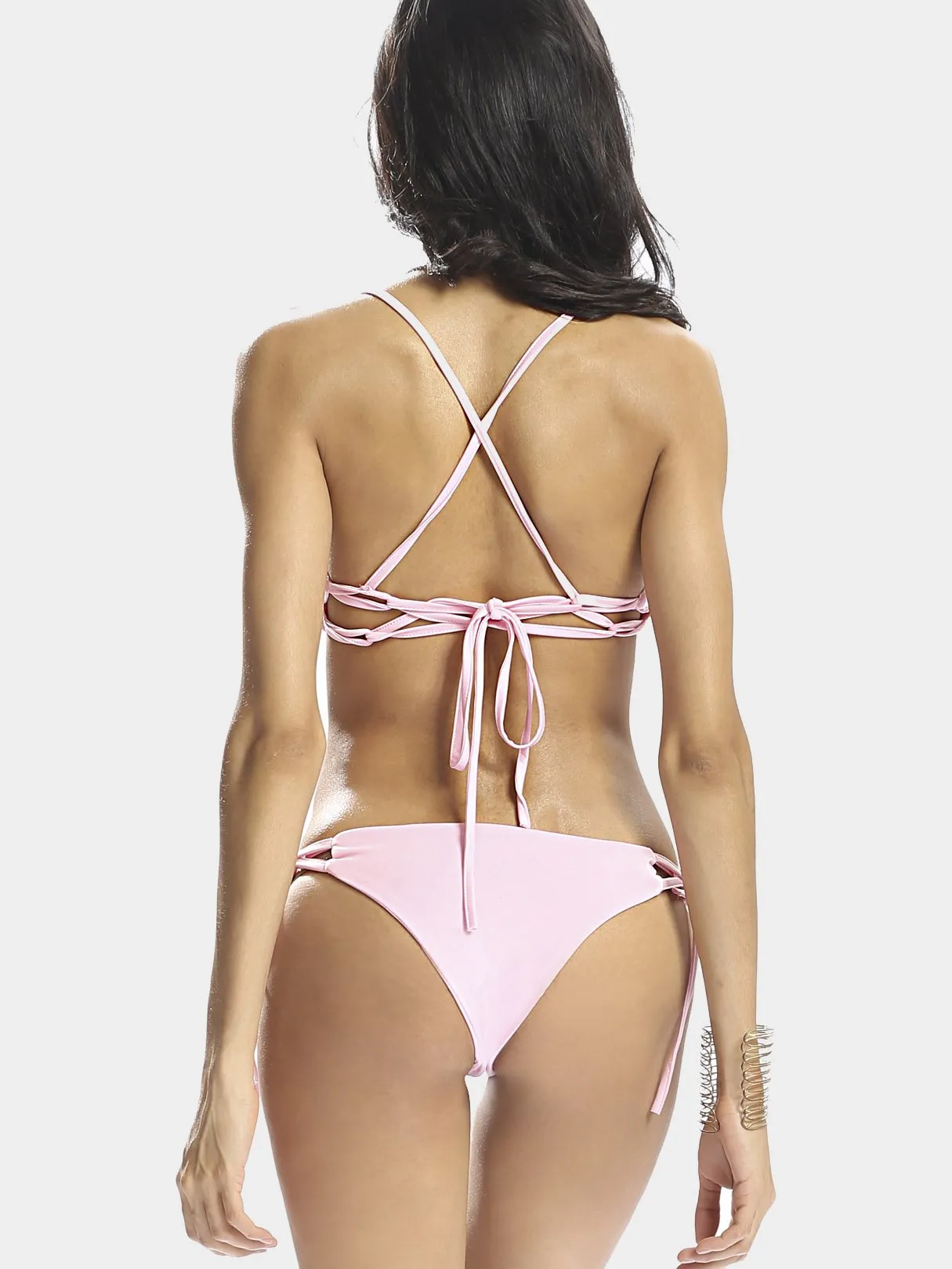 Wholesale Sleeveless Lace Up Two Piece Bikinis