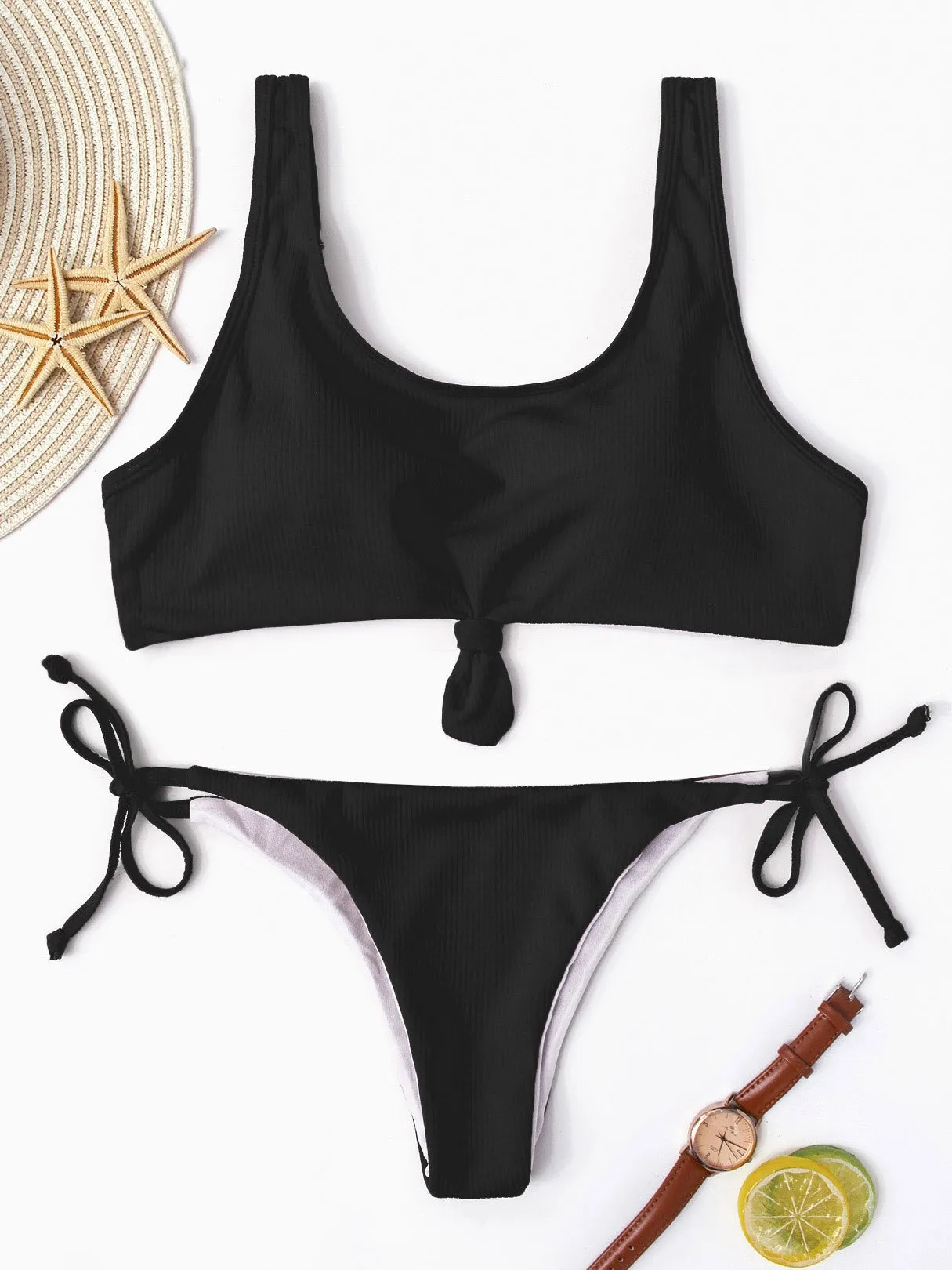 Wholesale Sleeveless Plain Spaghetti Strap Bikini Set