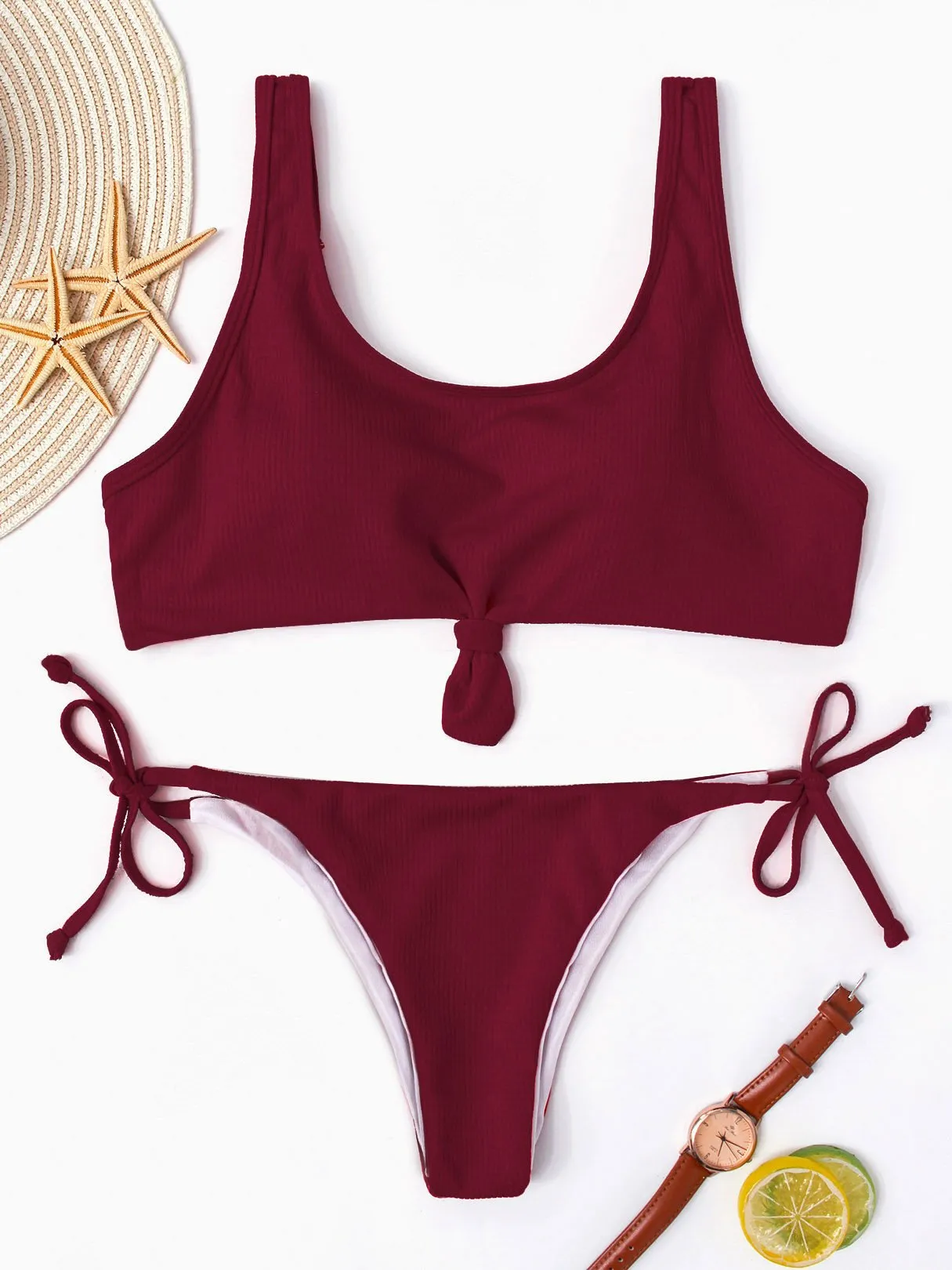 Wholesale Sleeveless Plain Spaghetti Strap Bikini Set