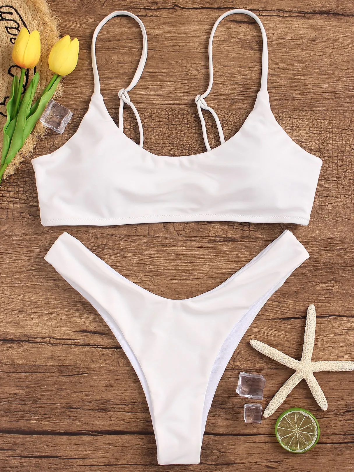 Wholesale Sleeveless Plain Spaghetti Strap Two Piece Bikini
