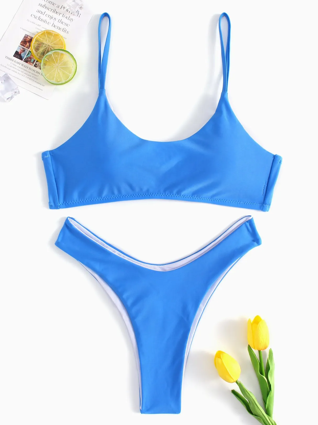 Wholesale Sleeveless Plain Spaghetti Strap Two Piece Bikini