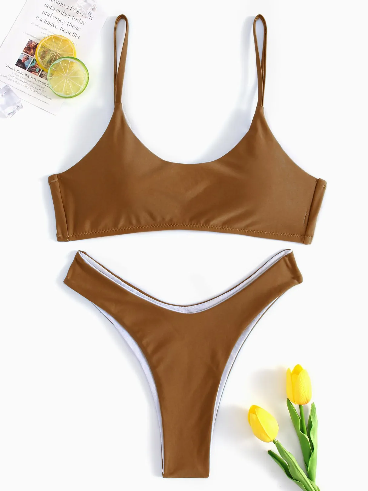 Wholesale Sleeveless Plain Spaghetti Strap Two Piece Bikini