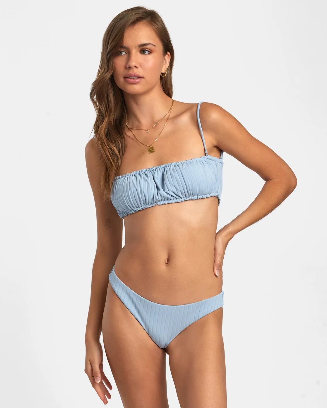 Wide Rib Cheeky Bikini Bottoms - Dusty Blue
