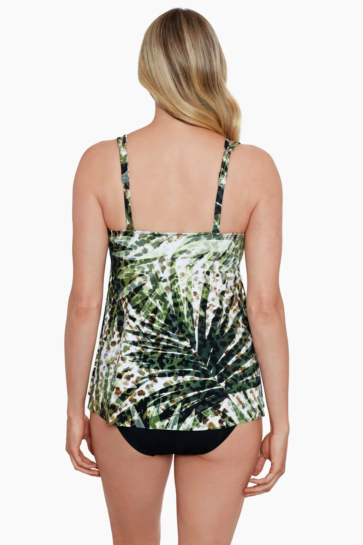 Wild Leaf Pleated Front Tankini Top