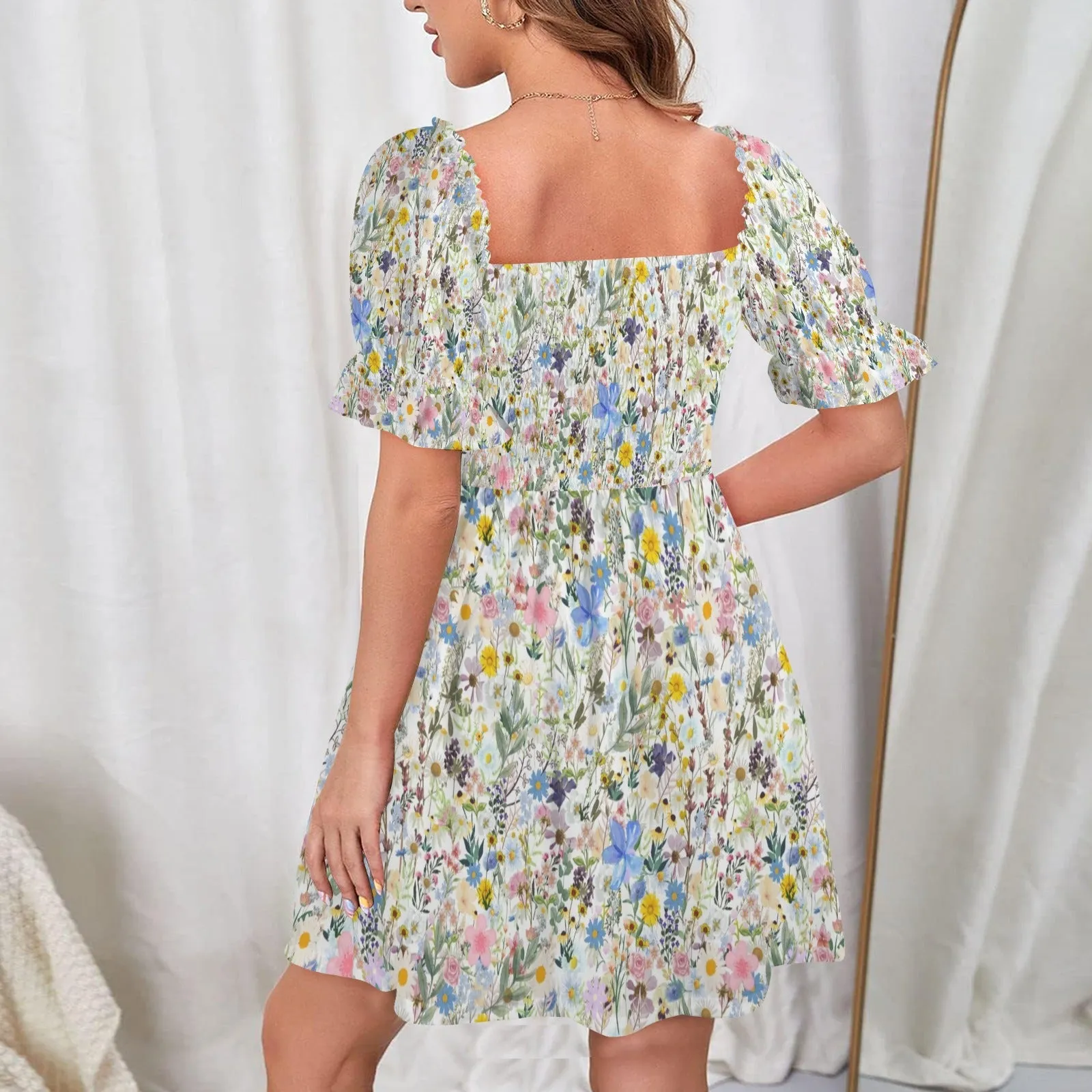 Wildflowers Cottage Garden Ruffles Square Neck Dress up to 5 XL (FWS)