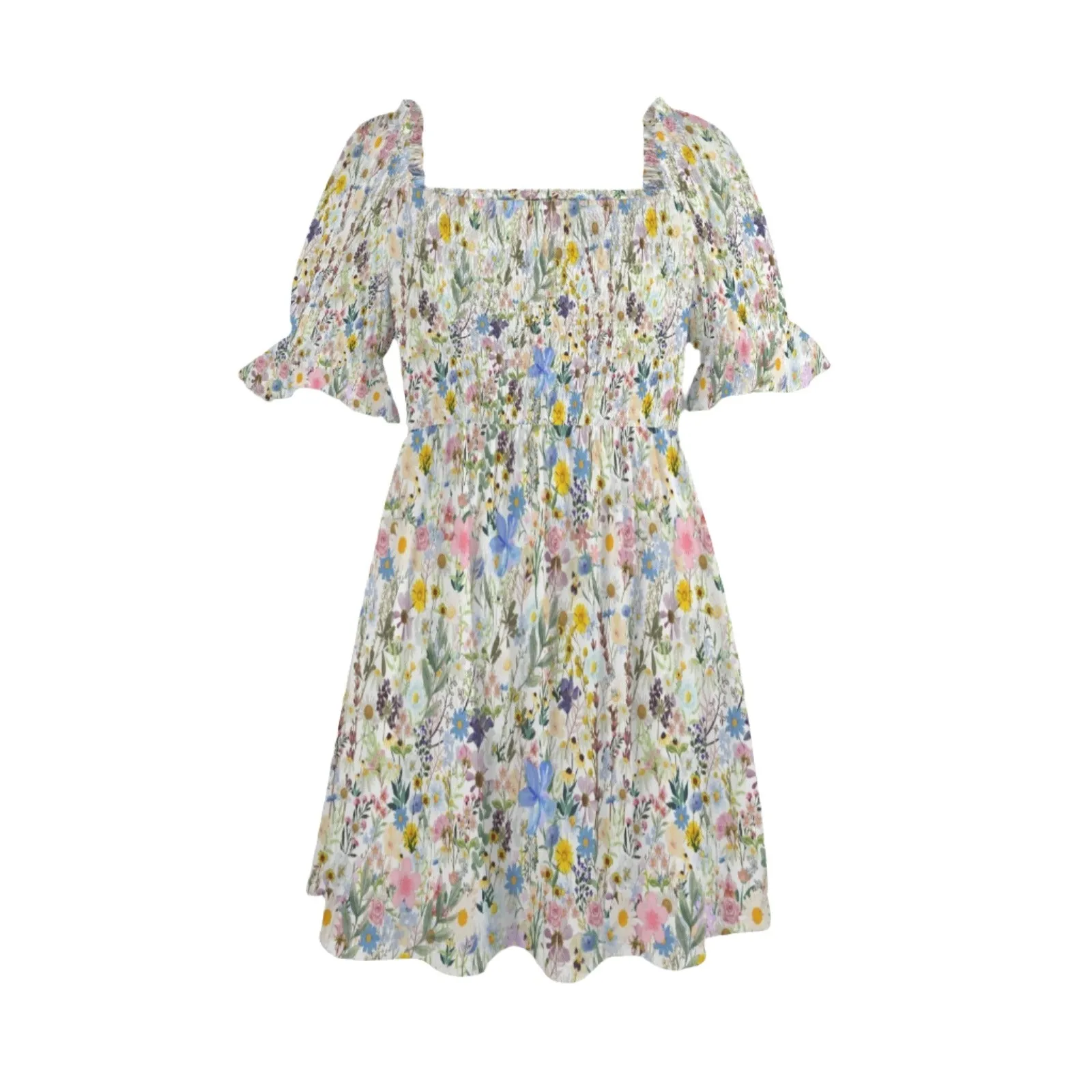 Wildflowers Cottage Garden Ruffles Square Neck Dress up to 5 XL (FWS)