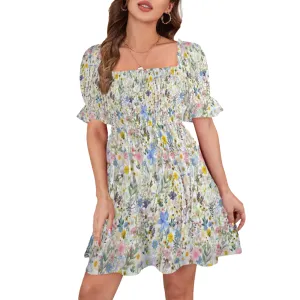 Wildflowers Cottage Garden Ruffles Square Neck Dress up to 5 XL (FWS)