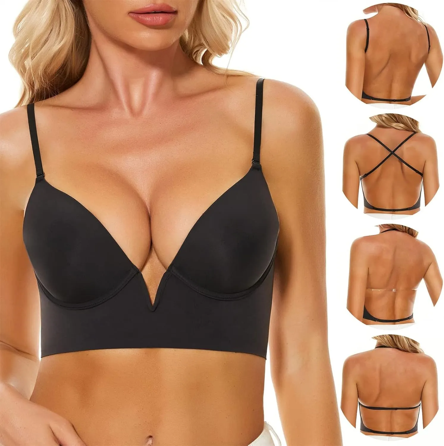 Wireless Bras for Women No Underwire V Neck Seamless Push Up Backless Bras Wirefree Every Day Cami Bras