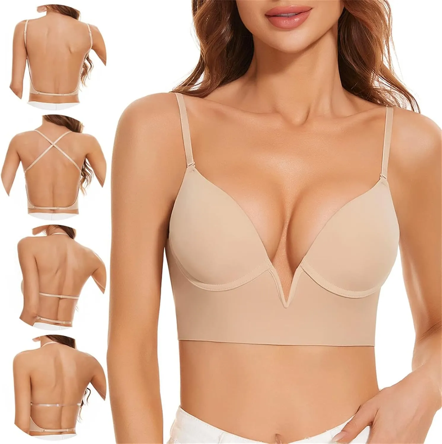 Wireless Bras for Women No Underwire V Neck Seamless Push Up Backless Bras Wirefree Every Day Cami Bras