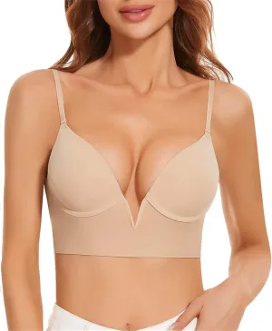 Wireless Bras for Women No Underwire V Neck Seamless Push Up Backless Bras Wirefree Every Day Cami Bras