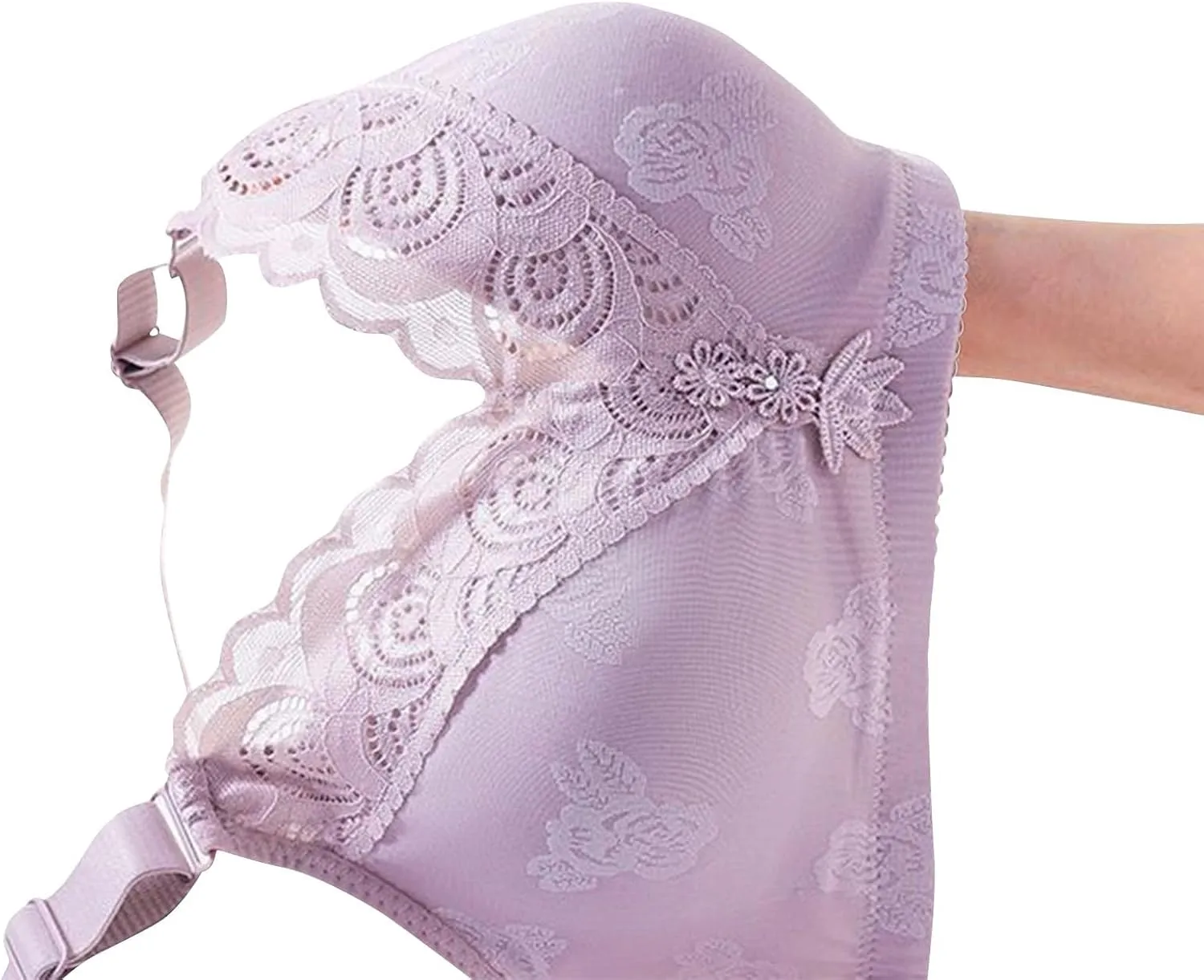 Wireless Push Up Bras for Women Comfortable Flower Lace Seamless Bralettes Full Cover Adjustable Strap Everyday Bra