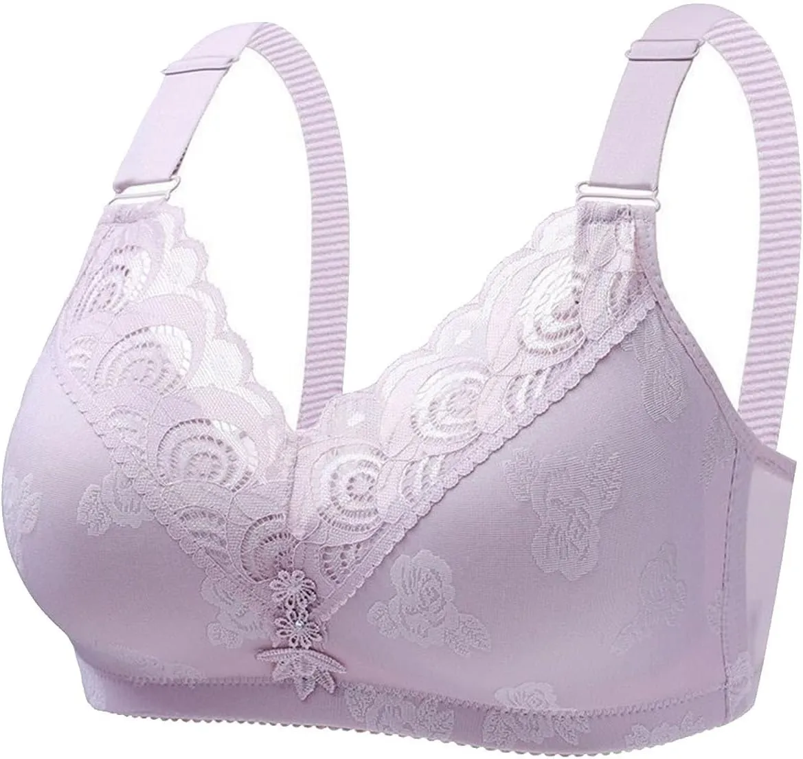 Wireless Push Up Bras for Women Comfortable Flower Lace Seamless Bralettes Full Cover Adjustable Strap Everyday Bra
